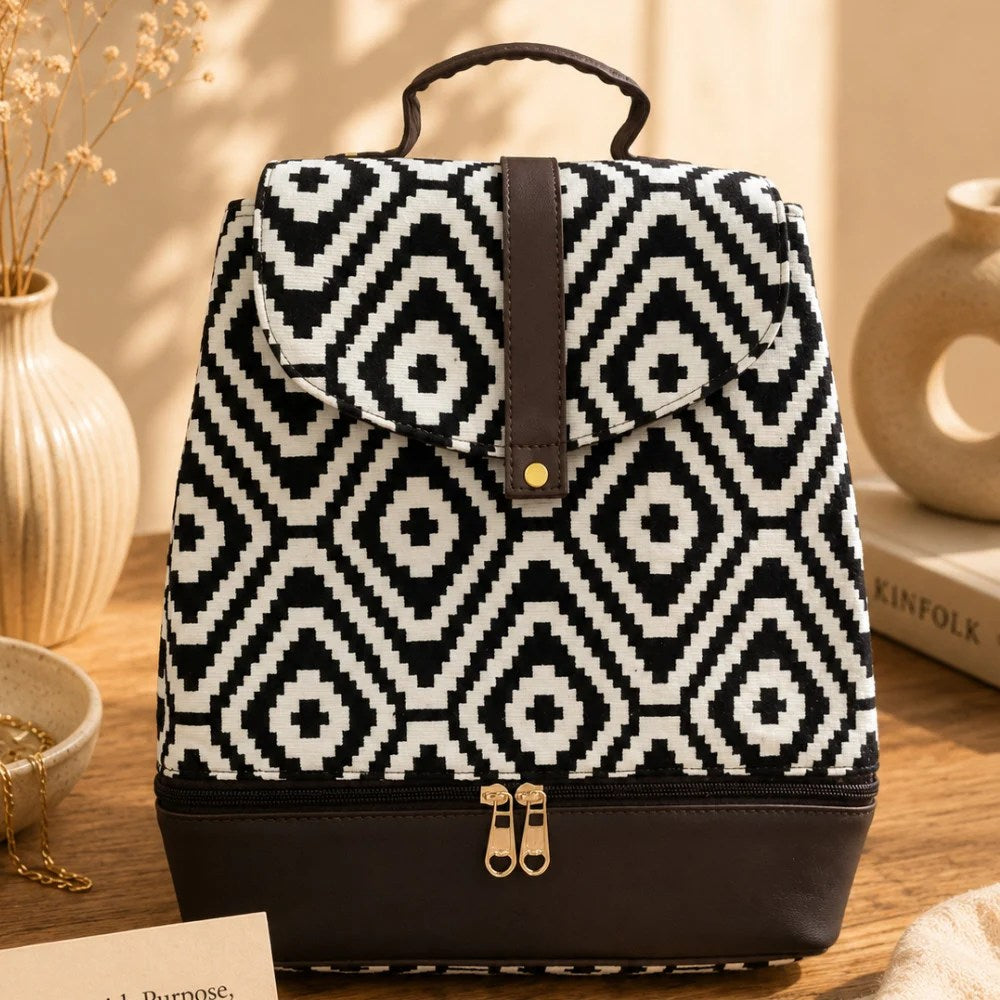 Sling Cum Backbag – 2 in 1 Style | Monochrome Diamonds