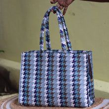 Box Tote for a Multitasker -Blue Houndstooth