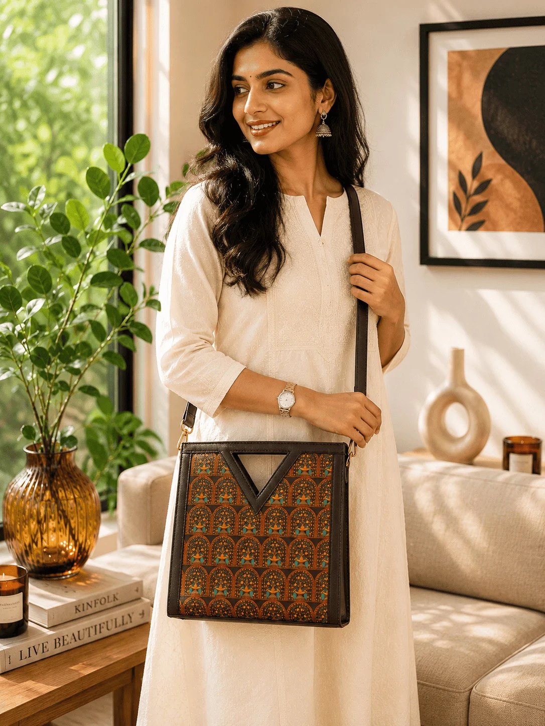 V Cut Satchel Sling Bag -Hertiage Mughal