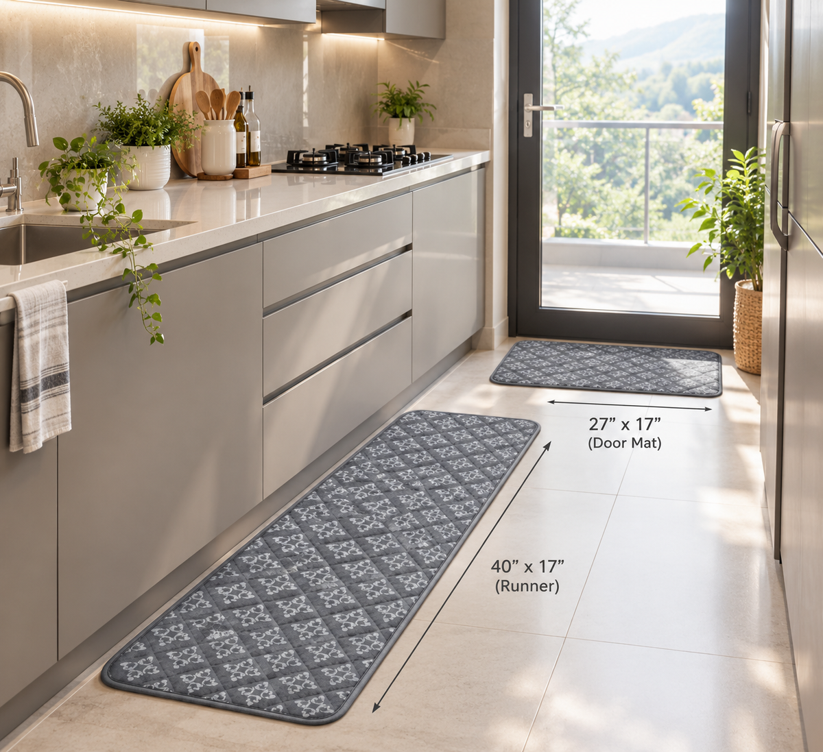 Cushion Combo Mats & Kitchen Runner Set – Grey