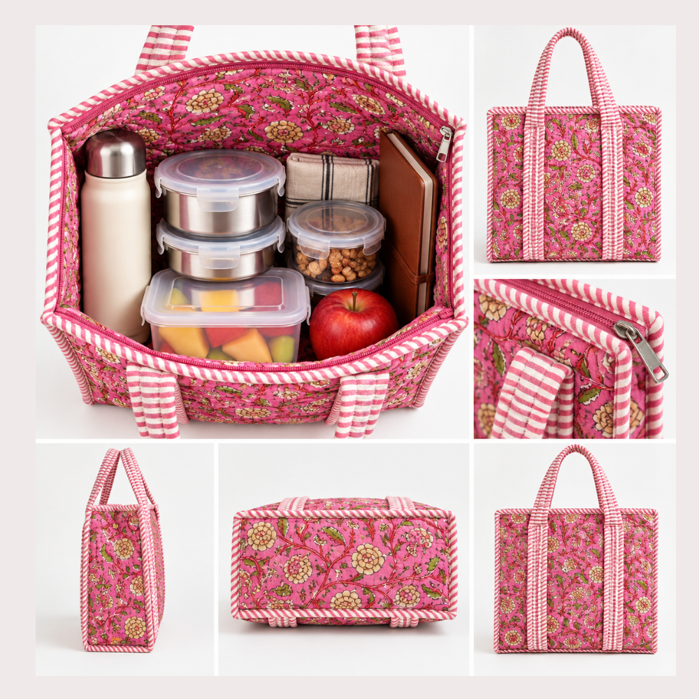 Quilted Naturally Insulated Lunch Tote Bag – Pink Blossom