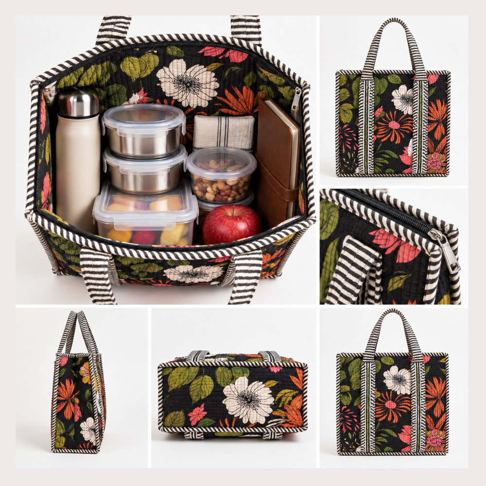 Quilted Naturally Insulated Lunch Tote Bag – Floral Elegance