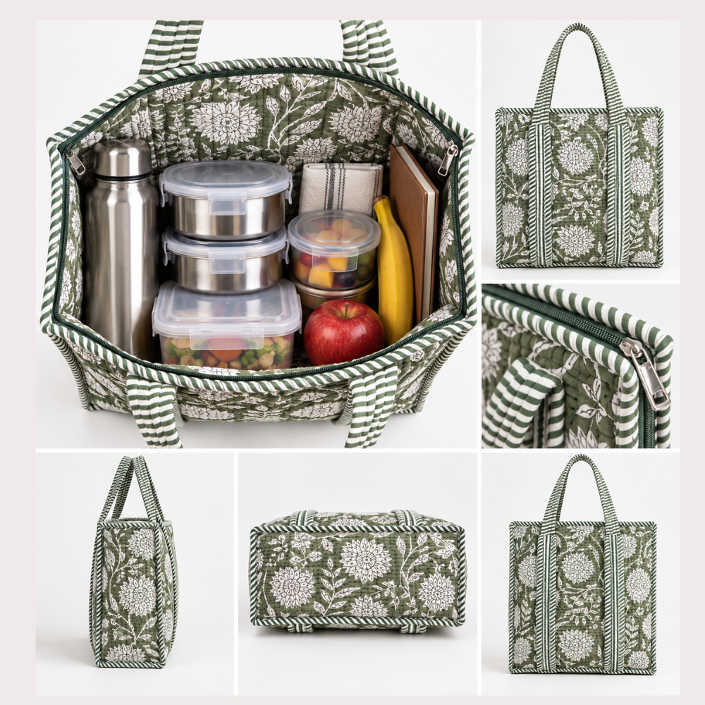Quilted Naturally Insulated Lunch Tote Bag – Mehandhi Masti