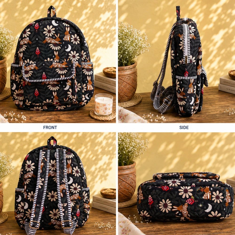 Plush Backpack – Best for College |Travel | Kids & Moms – Midnight Bloom
