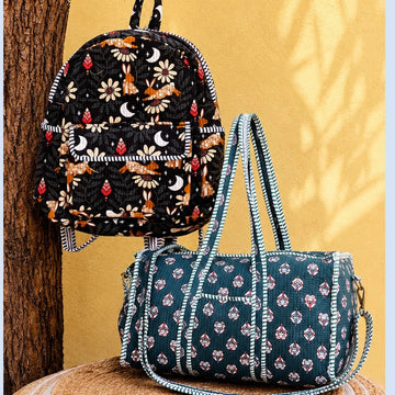 Quilted Travel Combo – Duffel + Backbag | Midnight Florals