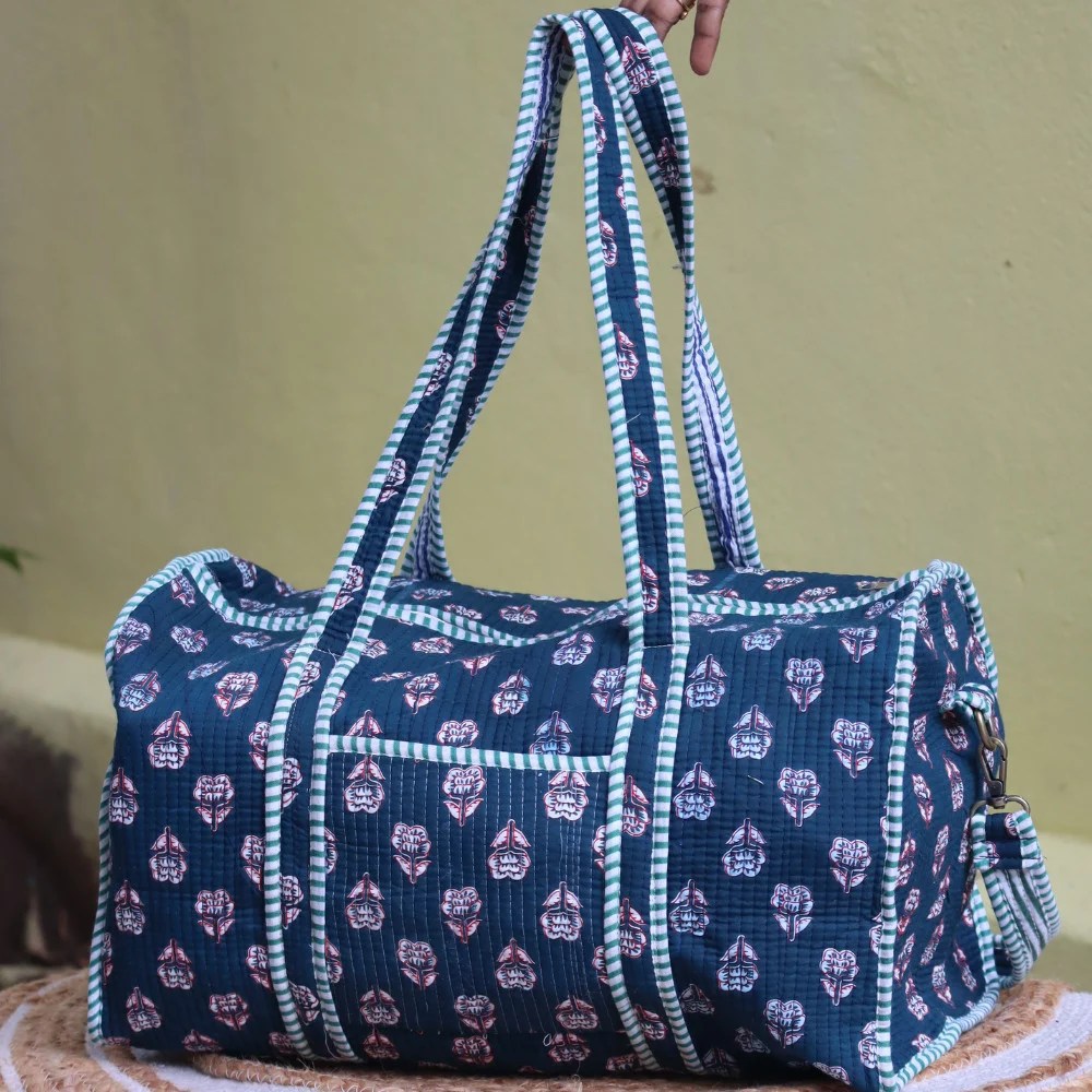 Travel Duffel – Overnight Weekender Quilted Bag- Lightweight | Indigo