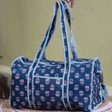 Travel Duffel – Overnight Weekender Quilted Bag- Lightweight | Indigo