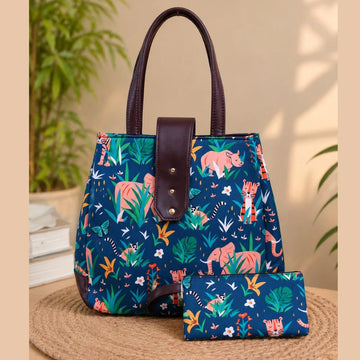 Trinity 3-Zip Organizer Tote Bag with Matching Pouch – Jungle Print