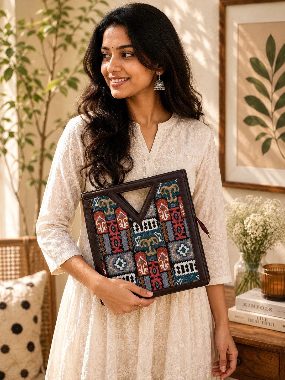 V Cut Satchel Sling Bag -Tapestry