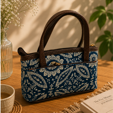 Amma Kaipai- Wrist Bag Mini – Indigo Flower