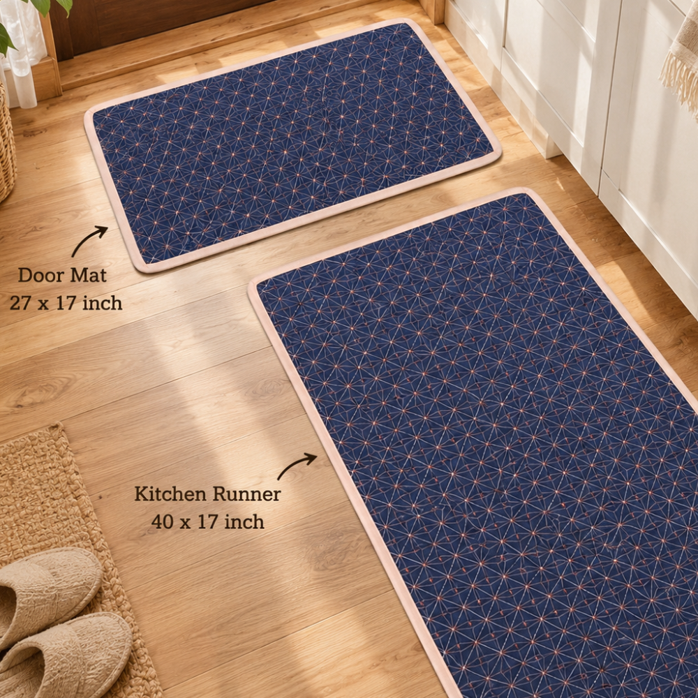 Cushion Combo Mats & Kitchen Runner Set – Indigo Diamond