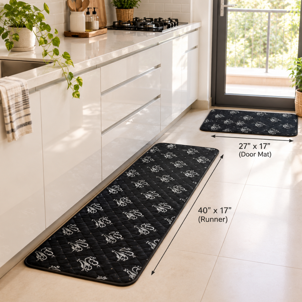 Cushion Combo Mats & Kitchen Runner Set – Black