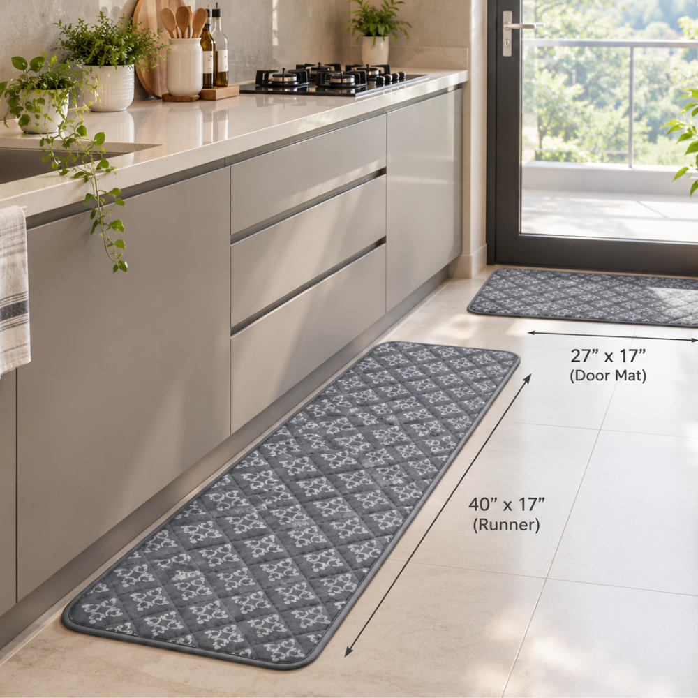Cushion Combo Mats & Kitchen Runner Set – Grey