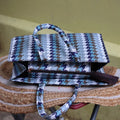 Box Tote for a Multitasker -Blue Houndstooth