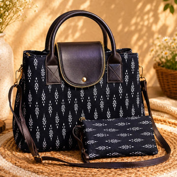 Sling Cum Tote _Printed | Ikkat Black