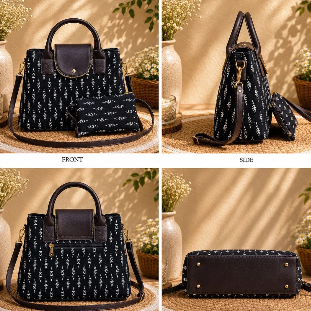 Sling Cum Tote _Printed | Ikkat Black