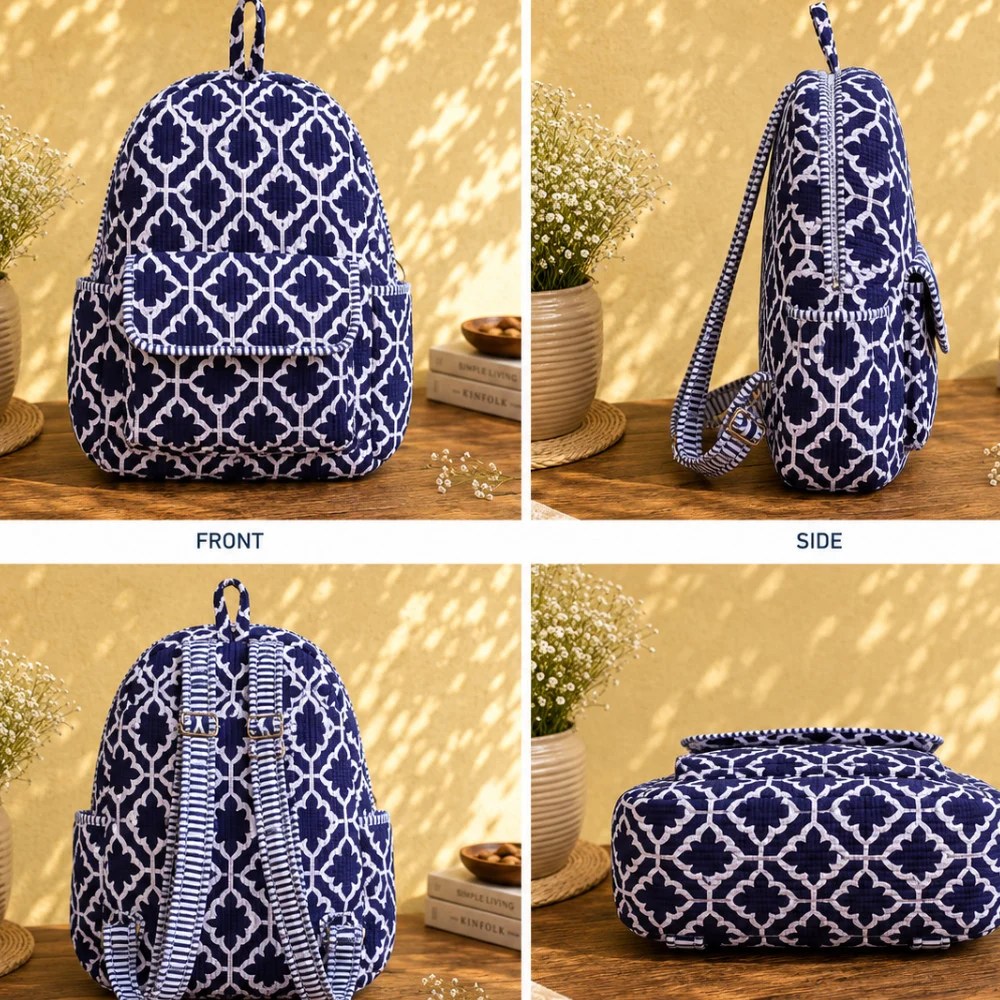 Plush Backpack – Dark Indigo Motif