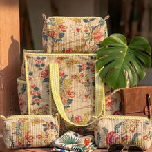 Quilted combo Set – Tote + 3 set of Vanity Pouches | Best for Travel & Hospital Visit -Pastel Hues