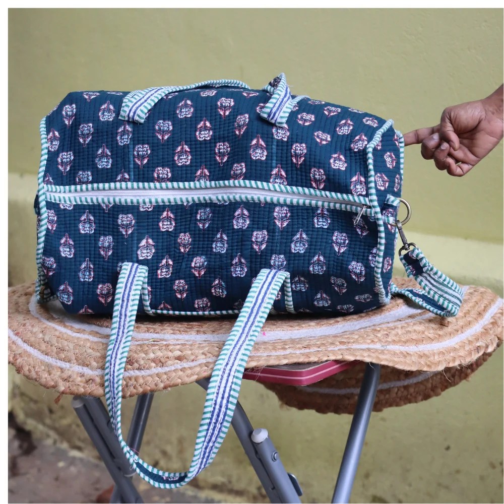 Travel Duffel – Overnight Weekender Quilted Bag- Lightweight | Indigo