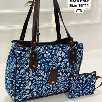 3 zipper Totebag Teachers| Mothers | Office goers- Blue vine